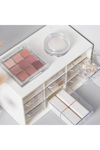 Plastik 9 Bölmeli Masaüstü Saklama Kutusu Takı Çekmecesi Kozmetik Saklama Küpeler Makyaj İnci Düzenleyici Boncuk Konteyner Kutuları Çöp Kutusu Gri