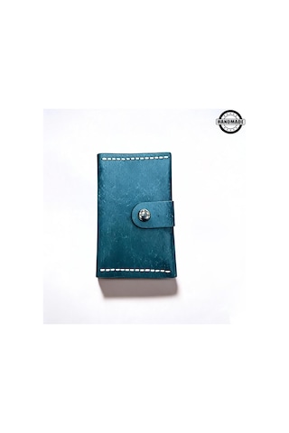 Bideri Iasos El Yapımı Deri Kartlık Petrol Mavisi