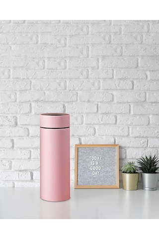 Dereceli Dijital Pembe Paslanmaz Termos 500ml Pembe