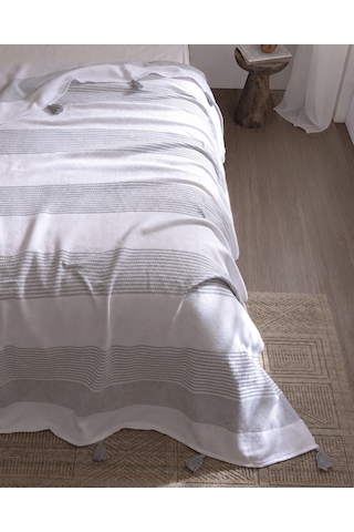 Madame Coco Virelia Çift Kişilik Pamuklu Yatak Örtüsü - Gri/beyaz 8684427345740 Çok Renkli