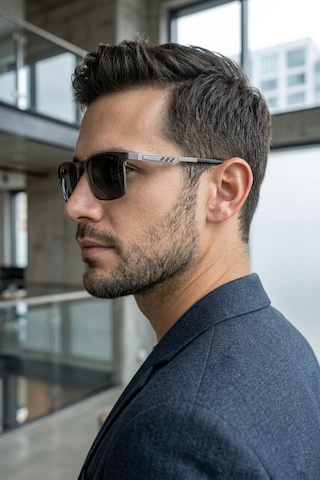 Di Caprio Dc3050gun Titanyum Gri Urban Edge Dikdörtgen Polarize Camlı Erkek Güneş Gözlüğü Metalik
