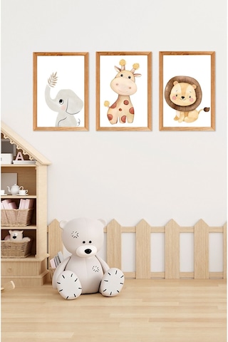 Notpa 3' Lü Tablo Set Çocuk Odası Fil,zürafa,aslan 21 X 30 8692016028110