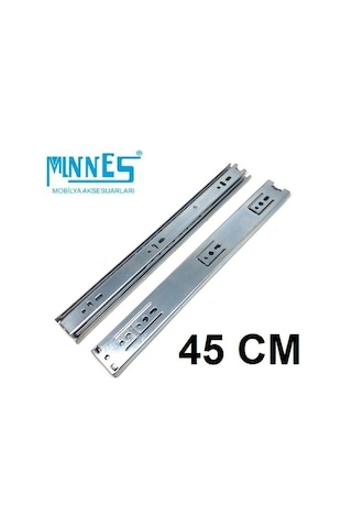 Minnes 45 cm Tam Açılım Teleskopik Mobilya Çekmece Rayı 36 Mm Gri
