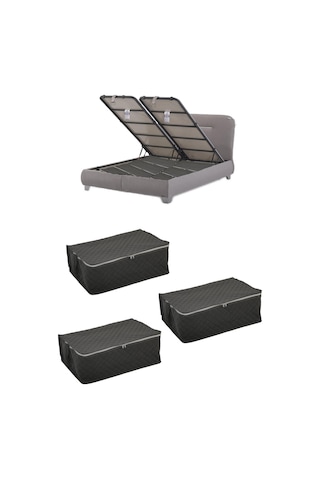 Adarya Home 3 Adet Çekyat-Baza Altı Hurç 60 x 40 x 22 Gri
