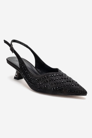 Luvishoes Royale Siyah Saten Taşlı Kadın Kısa Topuklu Abiye Ayakkabı