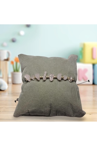 Doğal Taş Bileklik Pembe Kuars Taşı Bileklik Ayarlanabilir İpli Pınk Quartz Taş Kristalize Kırık Taş Şifalı Bileklik Pembe