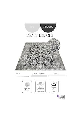 Enti Naturel 1715 Gri Yumuşak Dokulu Parlak Görünümlü Halı Kesme Yolluk Gri