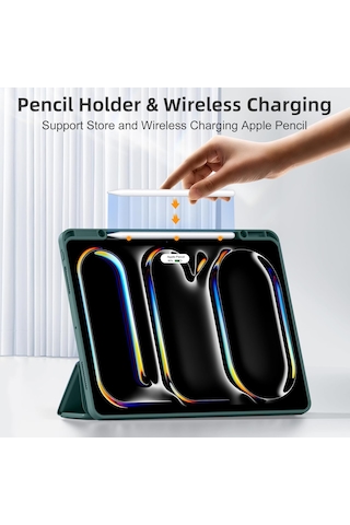 Apple Uyumlu iPad Pro 11 İnç M4 2024 Kılıf Pen Slot Charging Case Kalem Bölmeli A2836 A2837 A3006 Kapaklı Kılıf