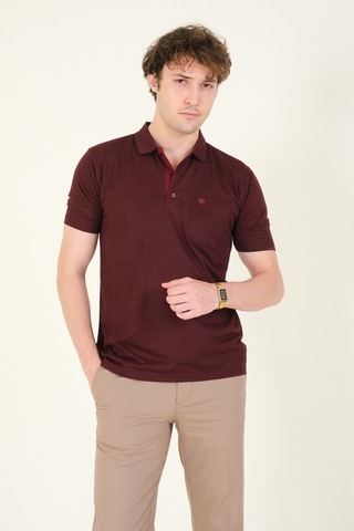 Giyim Dünyası Erkek Desenli Cepli Polo Yaka T-shirt Bordo 001