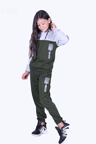 Panios Kids Kız Çocuk Fileli Baskılı Eşofman Takımı Haki