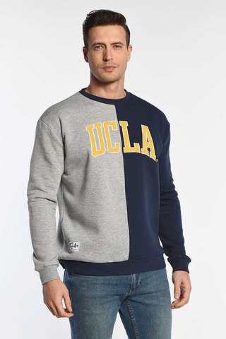 Ucla Reddley Lacivert Bisiklet Yaka Aplikeli Standard Fit Erkek Sweatshirt Lacivert