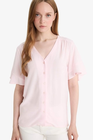 Defacto Regular Fit V Yaka Kısa Kollu Gömlek F6086ax25smpn436 Pembe