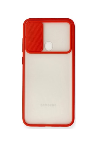 Mep Samsung Uyumlu Galaxy A11 Kılıf Palm Buzlu Kamera Sürgülü Silikon - Kırmızı Najmaddin renkli
