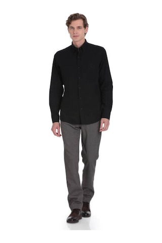 Hatemoğlu Siyah Comfort Fit 100% Pamuk Düğmeli Yaka Uzun Kollu Casual Gömlek 4111999