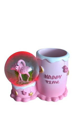Flamingo Figürlü 15cmx10cm Ebat Pilli Işıklı Dekoratif Kar Küre Kalemlik 15cm X 10cm