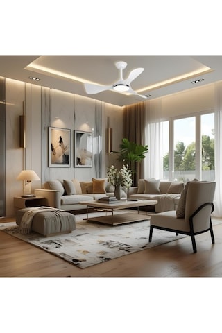 Huzur Elektrik Kumandalı 3 Kanatlı Ledli Tavan Vantilatörü Beyaz Renk