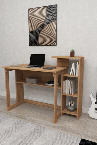Lotus 5 Raflı Çalışma Masası Laptop Bilgisayar Masası Ofis Ders Yemek Çocuk Masası Çam