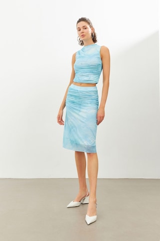 Stella Pulvis Mavi Büzgü Detaylı Beli Lastikli Midi Etek Mavi