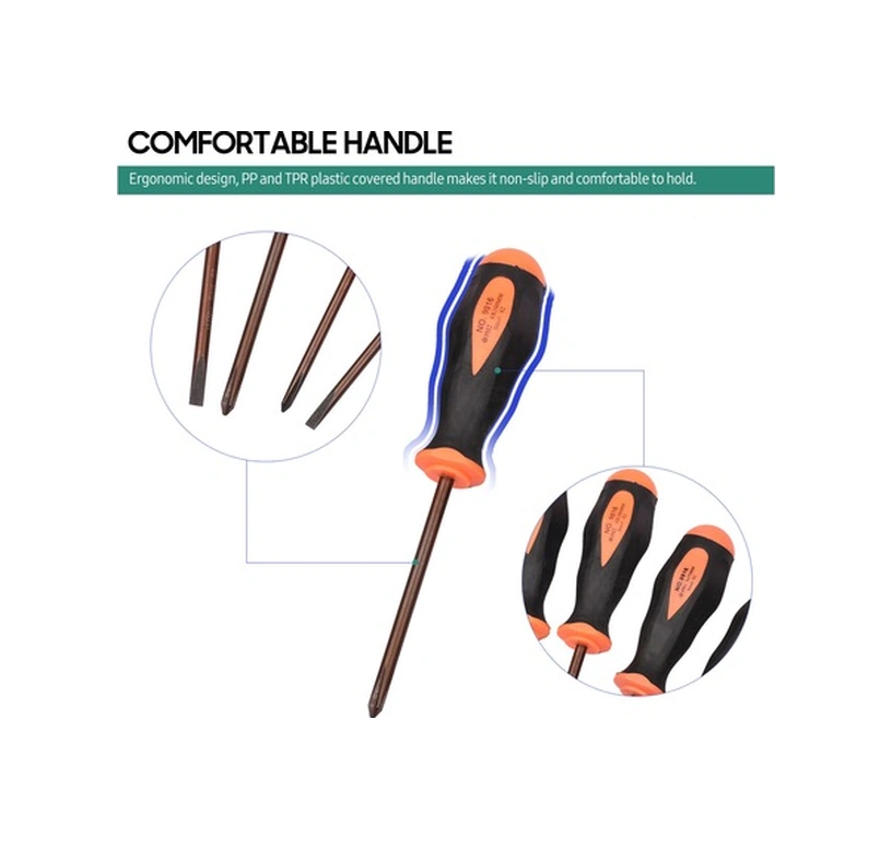 Fortunelane Penggong 6 Parça Tornavida Seti: S2 Çelik, Siyah+turuncu 9916, Uzun Kollu, Çapraz/düz Uç