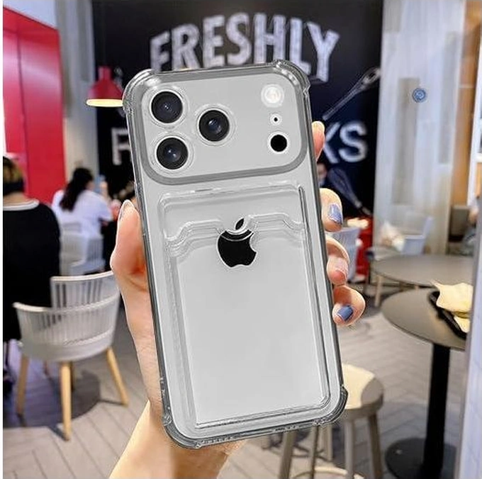 Apple Uyumlu iPhone 17 Pro Max Kılıf Kartlık Bölmeli Arkası Şeffaf Soft Dayanıklı Kılıf Kapak Şeffaf