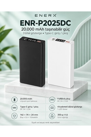 ENERX Enr-p2025dc 20.000 Mah 2.1 Amper Led Göstergeli Powerbank Siyah