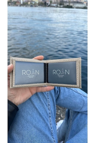 Roan Naturel Kutulu Vegan Deri Lüks Erkek Cuzdanı Hediyelik Paket Bej