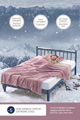 Soğutmalı Yatak Örtüsü Seti Tek Kişilik Soğuk Icecool 2 Parça Çift Taraflı Lila Bej