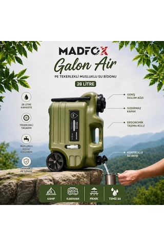 Mad Fox Tekerlekli Musluklu Su Bidonu - Madfox Galon Air Pe - 28 Litre - Yeşil - 387060 Diğer