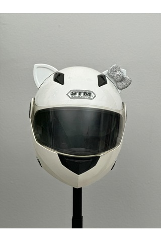 Motor & Motosiklet Hologram Fiyonklu Beyaz Kedi Kulak Kask Dış Aksesuarı Diğer