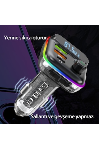 Earldom M80 Bluetooth Usb3.0 Ve Type C Pd Hızlı Şarj Fm Transmitter - Siyah