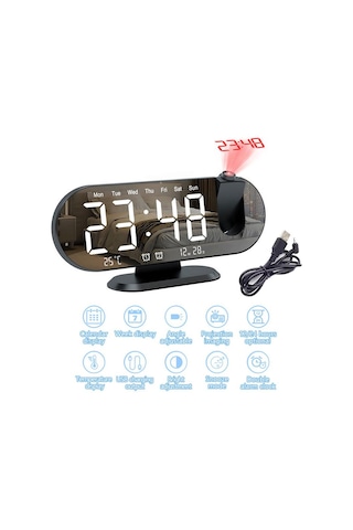 Valkyrie Projeksiyon Çift Alarm Dereceli Led Masa Saati