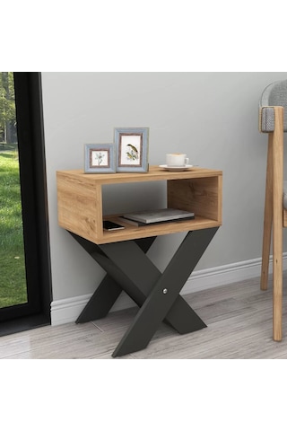 Reyo Home Enda X Ayaklı Komodin Kahve Sehpası Çam-antrasit