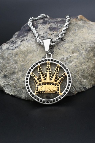 Kral Tacı Figürlü Kolye Paslanmaz Çelik Zincir 902297 Gümüş