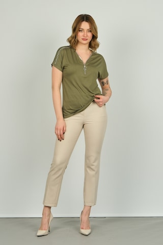 Ella Camelia Kadın Fermuarlı Kısa Kol Bluz 20e038 Haki