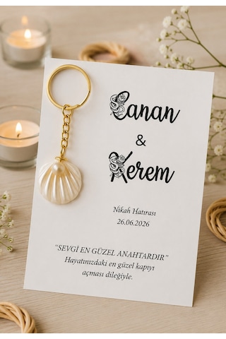 Özel Çiçek İsimli İstiridyeli Anahtarlık - Söz Hediye - Nişan Hediye - Nikah Hediye - 30 Adet