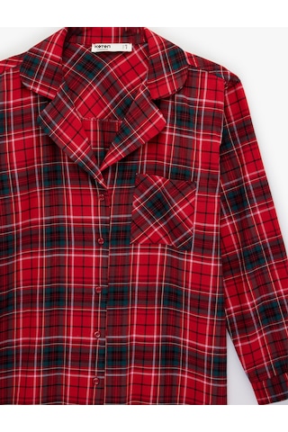Koton Pamuklu Gömlek Yaka Düğmeli Ekose Pijama Üstü Kırmızı Ekose 6wlk60009mw Kırmızı Ekoseli