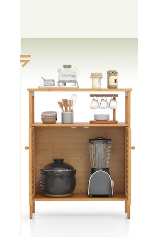 Çok Amaçlı Dolap Ahşap Bambu Organizer Raflı 66x33x85cm Diğer