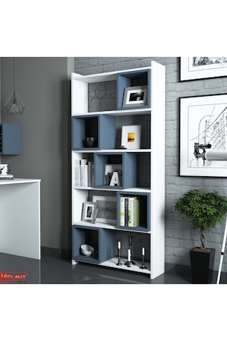 Variant Box Kitaplık Ve Çalışma Masası Takımı - Beyaz / Mavi Beyaz