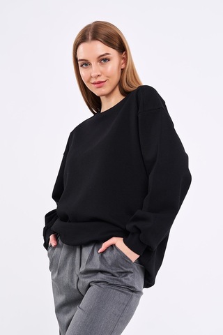 Comeor Siyah Kadın Pamuklu Oversize Basic Bisiklet Yaka Sweatshirt Siyah