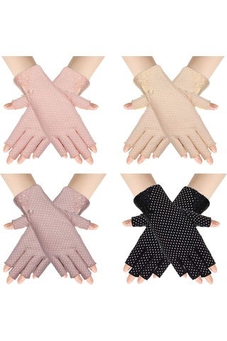 Qingmipy Kadınlar İçin 4 Çift Yarı Parmaklı Güneş Korumalı Eldiven, Kaymazsız Tasarım, Sürücülük-fishing-golf Ve Dış Etkinlikler İçin, M Bedeni Çok Renkli