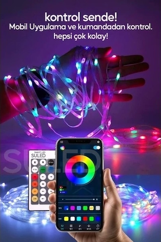 Tv Arkası 10 Metre Bluetooth Telefon Kontrollü Smart Şerit Led Sese Duyarlı Kumandalı Led Işık Çok Renkli