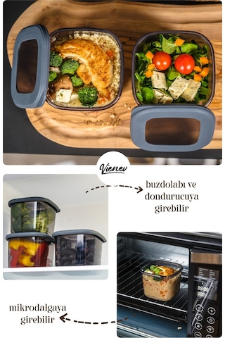 Vienev Foly Serigrafi Etiketli Kare Erzak Saklama Kabı Antrasit 9x 0.55 L + 1.75 L 18'li Antrasit