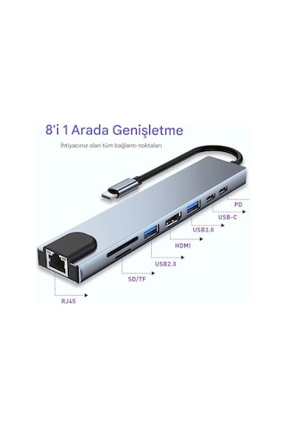 Tablet Usb Dönüştürücü Typ c usb Type Hub 8 in 1 Hdmı Sd Micro Apple Uyumlu MacBook Pro Air