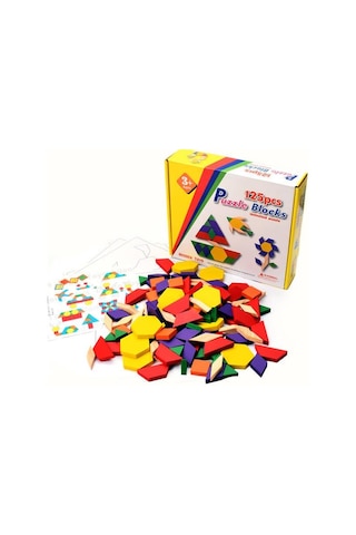 Sepetinegelsin 125 Parça Ahşap Eğitici Tangram Puzzle Blok Seti