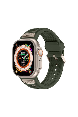 Apple Uyumlu Watch Ultra 49mm Zore Krd-117 Hava Alabilen Delikli Metal Süslemeli Desenli Silikon Kordon-tit