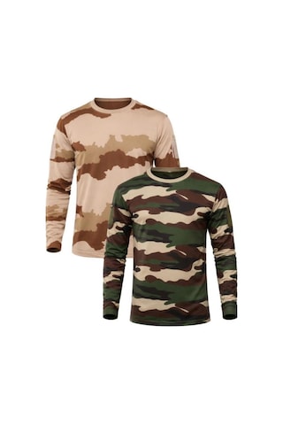 Single Sword 2 Li Set Unisex Kamuflaj Desen Uzun Kollu %100 Pamuk Kamp Askeri Spor Günlük T-shirt L//çok Renkli Kamuflaj