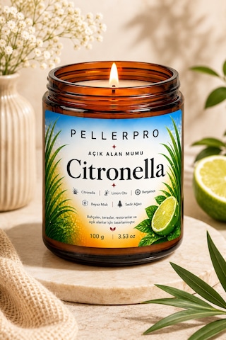Açık Alanların Tercih Edilen Citronella& Limon Otu Mumu Bahçe Ve Teras Mumu 100gr Beyaz