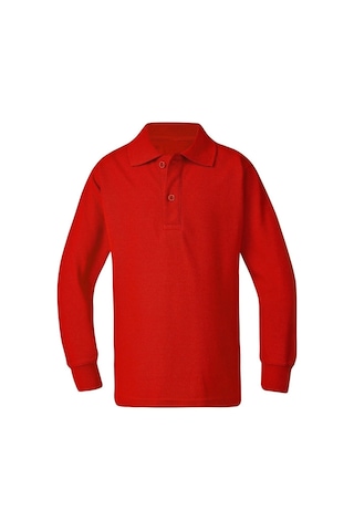 Kidsmadamiko Kız Çocuk Uzun Kollu Polo Yaka Pamuklu Okul T-shirt Kırmızı