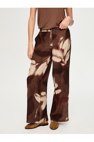 Faik Sönmez Soyut Çiçek Desen Ketenli Wide Leg Fit Pantolon S26pnt035 Us26pnt03530 Kahve