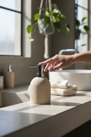 Akayev Mermer Traverten Gümüş Banyo, Mutfak Sıvı Sabunluk Bej